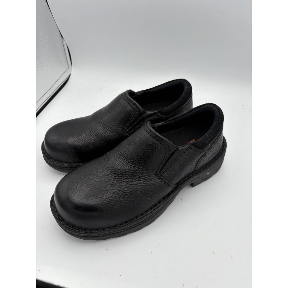 Hytest Shoes Mens Size 4.5 Black Leather Slip On Safety Work Slip Resistant